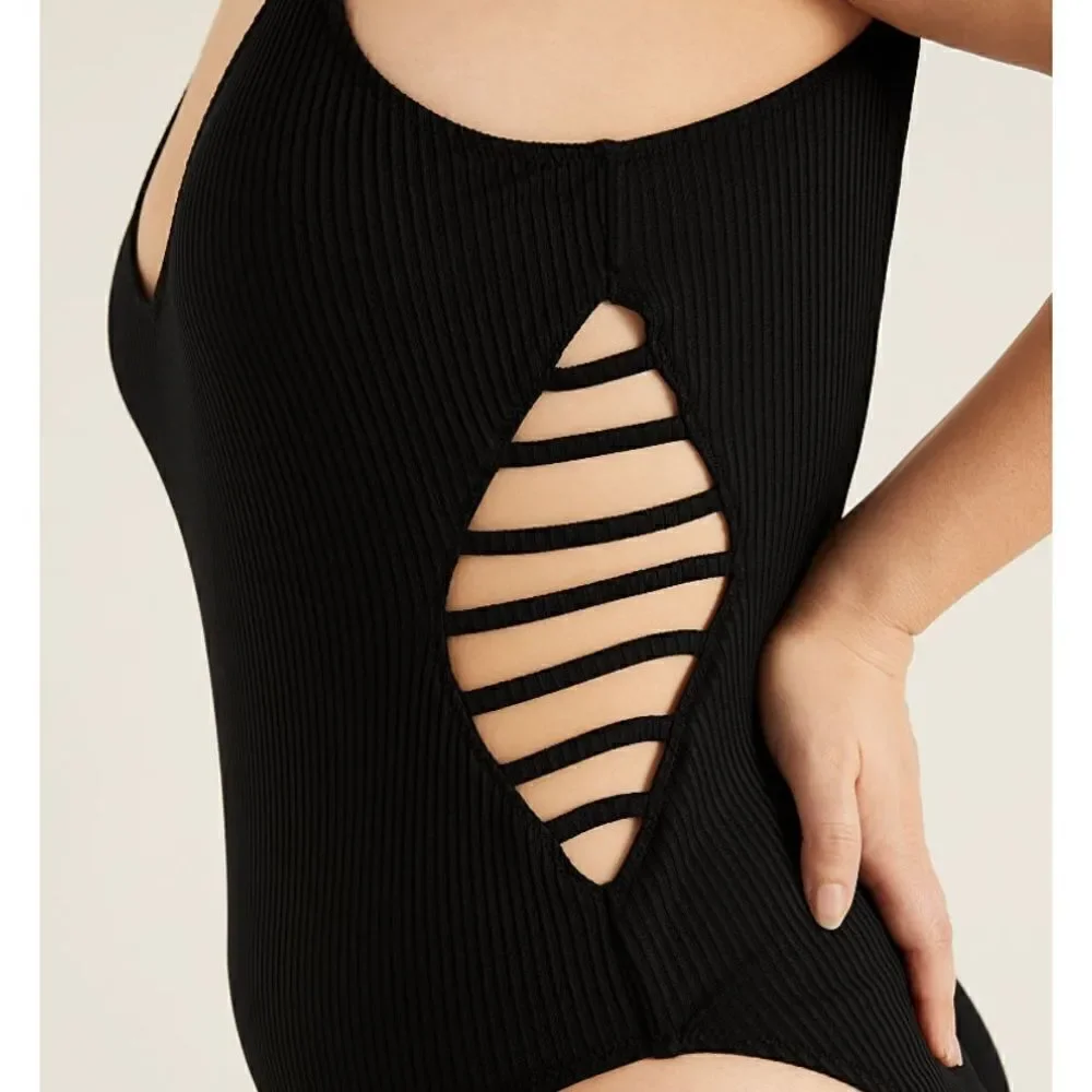 STRAPPY SIDE RIBBED ONE-PIECE